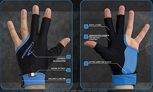LONGONI SULTAN Billiard Pool Cue GLOVE - for Left hand - Black (Small)