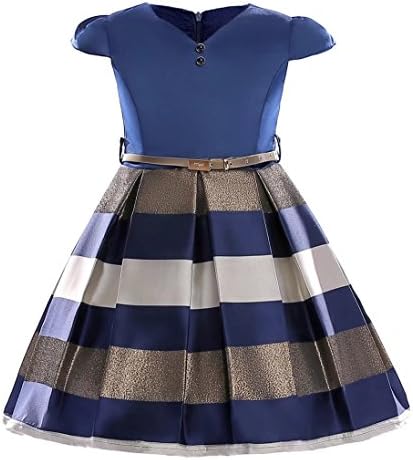 Oukaiyi Litter Big Girl Dress Princess Gowns Party Wedding Dresses(Navy Blue - O Neck,5-6Y)