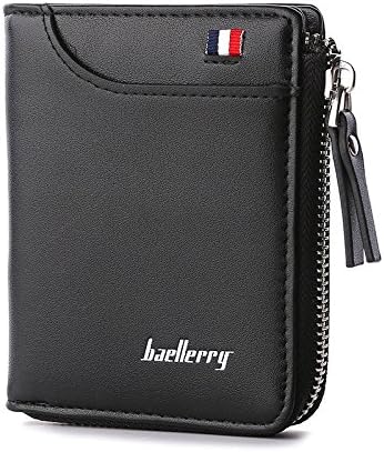 Baellery Zipper Artificial Leather Black Short Men's Wallet