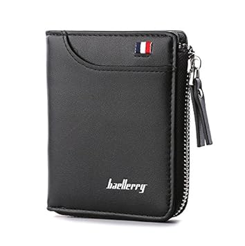 Baellery Zipper Artificial Leather Black Short Mens Wallet