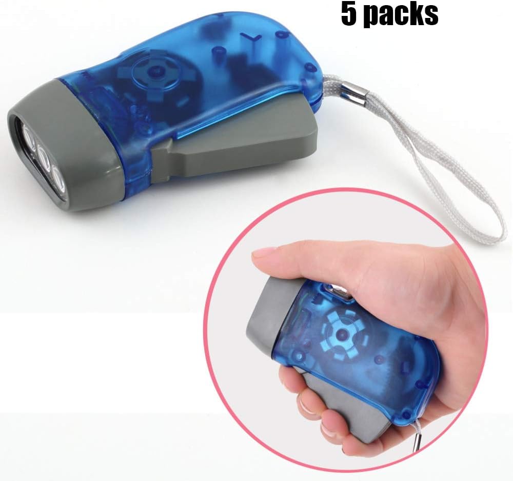 New 3 LED Hand Pressing Dynamo Crank Power Wind Up Flashlight Torch Light Hand Press Crank Camping Lamp Light (5 Packs)