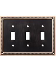 Franklin Brass W35066-VBC-C Classic Beaded Triple Toggle Switch Wall Plate / Switch Plate / Cover, Bronze with Copper Highlights