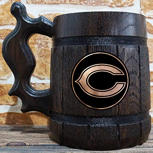 Chicago Bears Beer Mug, American Football Wooden Beer Stein, NFL Sport Gift, Chicago Bears Tankard, Gift for Men, Gift for Him