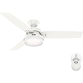 Hunter 52 inch Indoor Ceiling Fan with LED Light and Remote Control - Standard Mount White Ceiling Fan, 3 Blades, For Bedroom