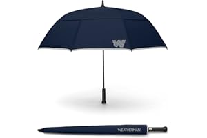 Weatherman Umbrella - Stick Umbrella - Windproof Umbrella Resists Up to 55 MPH Winds (Navy Blue)