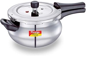 Prestige Deluxe Alpha Svachh Stainless Steel Pressure Cooker with Alpha Base and Deep Lid for Spillage Control, (4.4 L Junior