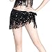 ZLTdream Sequin Belly Dance Hip Scarf with Rows of Fringe Belt Tassel Sparkel Skirt for Women & Girl Rave Outfit Black