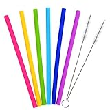 Outus 6 Pieces Reusable Drinking Straws Silicone Straight Drinking Straw with 2 Pieces Cleaning Brush for YETI/ RTIC Rambler Tumbler 30 Ounce/ 20 Ounce