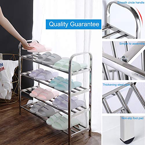 image for FANHAO Upgraded 4-Tier Shoe Rack, 100% Stainless Steel Shoe Storage Or