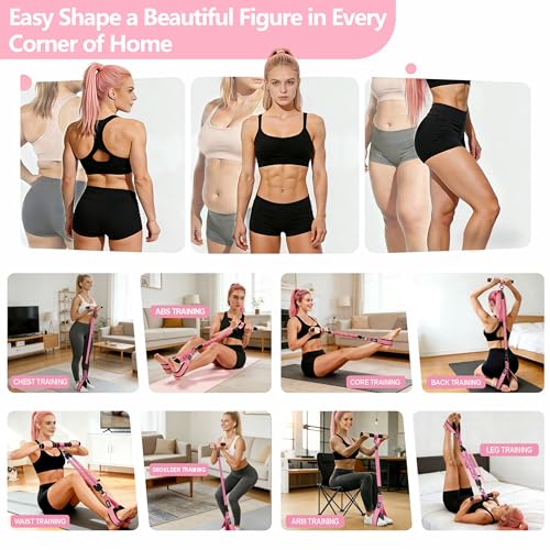 3 Tube Pedal Resistance Band with Handle, Upgraded Multifunction Adjustable Home Workout Equipment for Women, Full Body Toning Bands for Abs Core Waist Arms Legs Glutes, Sit Up Exercise Tool