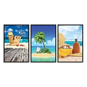 Framed Canvas Wall Art - Romantic Beach - Canvas Prints Home Artwork Decoration for Living Room,Bedroom - 16"x24"x3 Panels