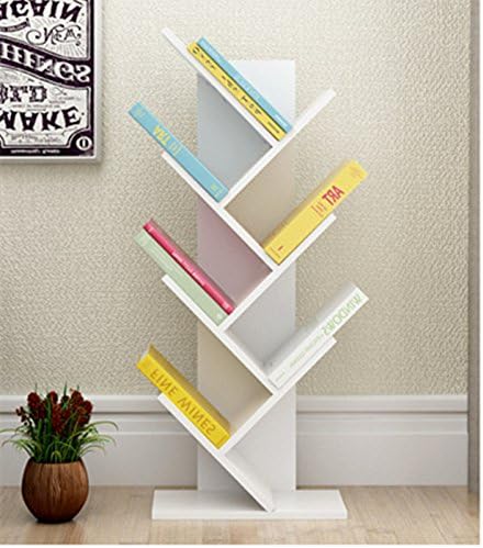 Herasa Wood Tree Bookcase Safe Bookshelf Natural Book Display (7 shelves, white)