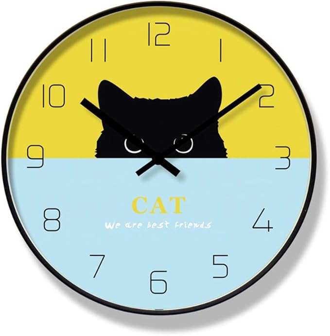GJBHD Nórdico Gato Reloj De Pared Silencioso, 12" Redondo Cuarzo