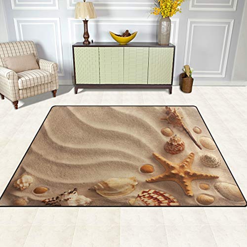 Beach Sand Shells Starfishes Area Rug 5'3'' x 4' Carpet Indoor