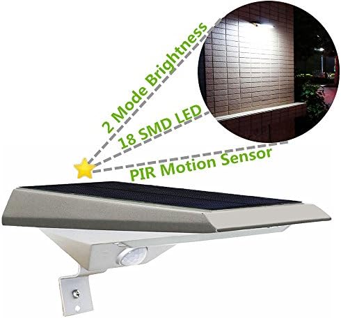 {48 LONG WORKING HOURS} USYAO Solar Security Light 18 LED Outdoor Motion Activated Lighting for Street Garden Patio Balcony Wall Fence Avenue,Dusk to Dawn Auto On/Off Motion Sensor Light - Pack of 1