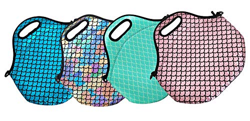 Insulated Lunch Bag, Neoprene Shoulder Lunch Tote Boxes Bags for Women Men Kids Work Office Outdoor Picnic Travel, Mermaid Scale (Pink) - Thumbnail 5