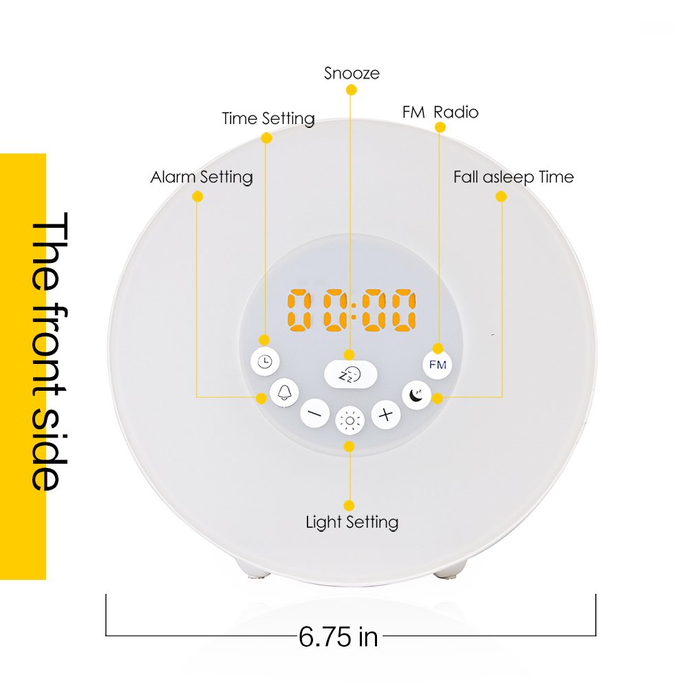 Reliatronic Sunrise Alarm Clock, Wake-Up Light Alarm Clock with 6 Nature Sounds, 7 Colors Light, FM Radio, USB Charger,Touch Control