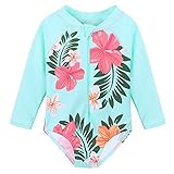 HUANQIUE Baby/Toddler Girl Swimsuit Rashguard Swimwear Long Sleeve One-Piece Aqua 6-12 Months