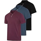 Real Essentials 3 Pack: Men's Casual Jersey Cotton Short Sleeve Quick Dry Breathable Polo Shirt - (Available in Big & Tall)