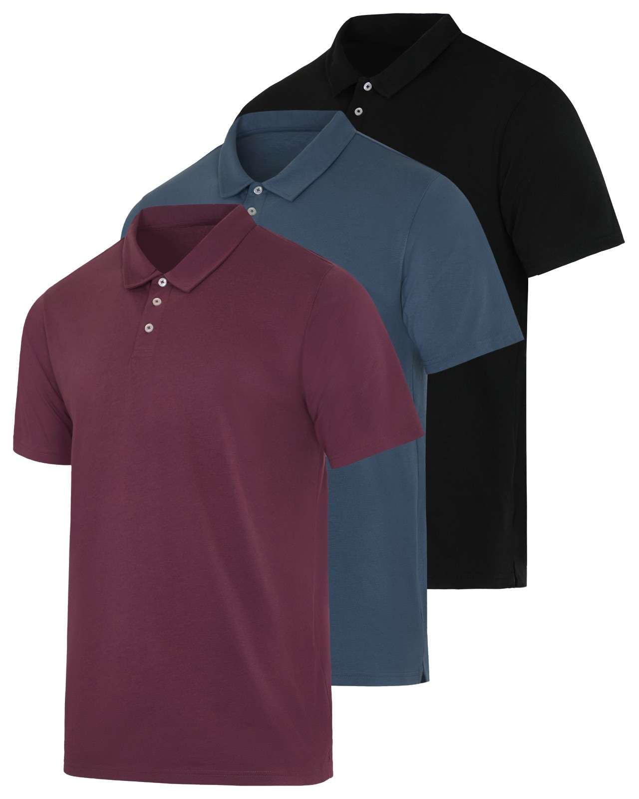 Photo 1 of Real Essentials 3 Pack: Men's Casual Jersey Cotton Short Sleeve Quick Dry Breathable Polo Shirt - (Available in Big & Tall) - Set 10, XXL