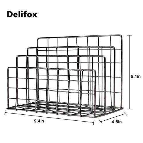 Delifox Mail Sorter - Letter Organizer Metal Desktop File Rack Postcard Holder for Home and Office, Diamond Black