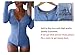 Moxeay V-Neck One Piece Bodysuit Long Sleeve Bodycon Rompers, Blue, Size Small