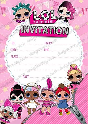 Kids LOL Doll Party Invitations & Envelopes,LOL Doll Invites Thick 250GSM Cards (24)