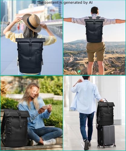 GYakeog Rolltop Backpack Waterproof for Men and Women 33L Large Bicycle Backpack 15 Inch Laptop Backpack Lightweight Perfect for Work School Travel and Outdoor Activities Black
