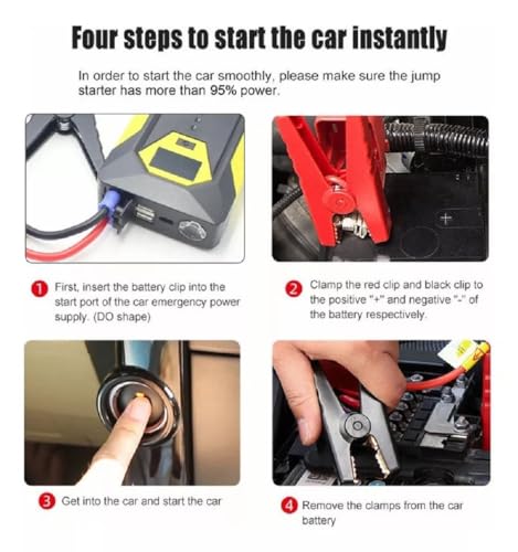YHDZSW Arrancador de Batería de Coche, 2500A 26800mAh Arrancador Portátil de Batería de Coche, Arrancador de Baterias de Auto con Pantalla Digital Carga Rápida USB y Linterna