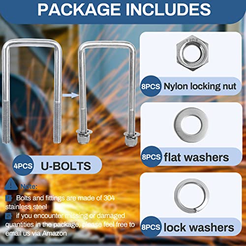 4pcs Boat Trailer U-Bolts Hot Dipped Galvanized Square 3/8" X 2 1/16" X 3 3/8" E - Foto 2