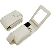 Luxury Leather Lipstick Pouch,Handheld Cosmetic Case for Women Gift. | Inside Mirror and Magnetic Hidden Clasp, Off-white