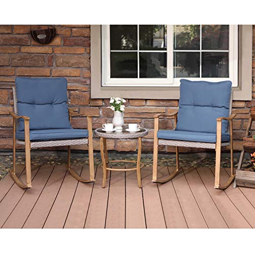 COSIEST 3 Piece Bistro Set Patio Rocking Chairs Outdoor Furniture Faux