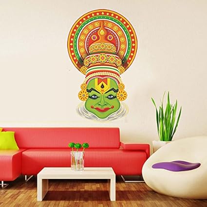 Decals Design Traditional Kathakali Dancer Face Wall Sticker (PVC Vinyl, 70 cm x 50 cm),Multicolour