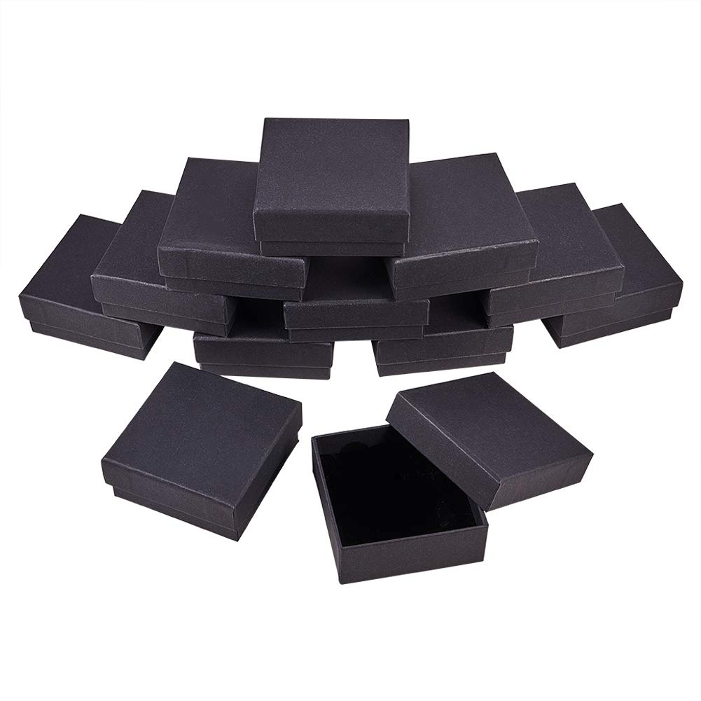 BENECREAT 12 Pack 8.5x8.5x3.5cm Black Ring Earrings Boxes Square Black Cardboard Jewellery Box Small Gift Box with Velvet Filled for Party, Weddings or Birthdays