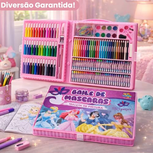 Maleta de Pintura Infantil 150 Itens Baile das Máscaras Desenho Arte Material Escolar Presente para Crianças