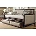 Grandover Wood Daybed with Cream Upholstered Panels and Roll Out Trundle Drawer, Espresso Finish, Twin