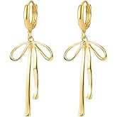 Bow Earrings for Women 14k Gold Plated Trendy Ribbon Stud Earrings Pearl Huggie Ribbon Earring Statement Wedding Prom Jewelry