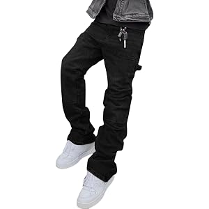 ZAFUL Men’s Patch Pocket Carpenter Jeans Stretch Streetwear Pants Hip-Hop Skater Streetwear