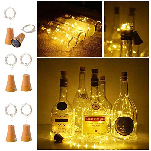Photo 1 of 6 Pack Solar Powered Wine Bottle Lights, 20 LED Waterproof Copper Cork Solar Lights for Wedding Christmas, Outdoor, Holiday, Garden, Patio, Pathway Decor (Warm White)