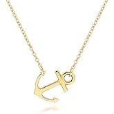 ELBLUVF 18k Silver Gold Rose Gold Plated Stainless Steel Women Sideways Anchor Pendant Necklace 18inches Choose Colors