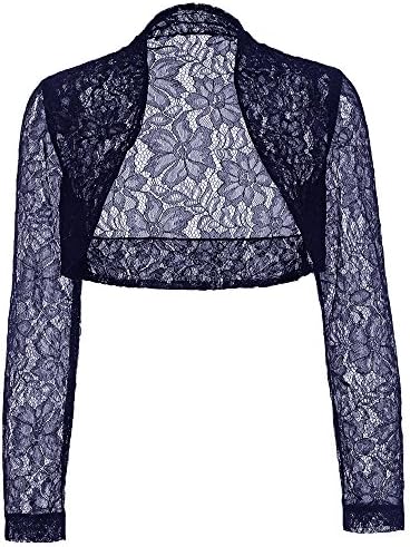Amazleer Women's Long Sleeve Floral Lace Shrug Bolero Cardigan Navy Blue L