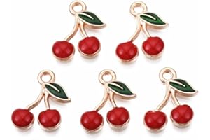 DanLingJewelry 100pcs Red Cherry Alloy Enamel Charms Gold Plated Cherry Charms Mini Cherry Fruit Dangle Charms for Crafts Supplies