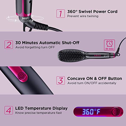 Hair Brush Straightener, ABOX Electric Ionic Straightening Comb,30s Fast Ceramic Heat for Frizz-Free Silky Hair, Anti-Scald,8 Levels Temperature with LED Display, Auto Lock/Off for Home, Travel&Salon - Thumbnail 6