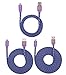 3 PACK 3ft/6ft/10ft Durable Braided Flat Noodle Lightning USB SYNC Cable Charger Cord for iPhone 5 / 5C / 5S / 6 / 6 Plus (Latest IOS Supported) iPad Mini iPod Touch 5th Air Gen(purple)