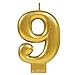 Amscan Birthday Celebration, Numeral #9 Metallic Candle, Party Supplies, Gold, 3 1/4
