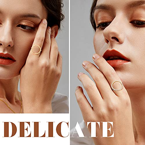 UHIBROS 18k Gold Plated Stackable Rings For Women CZ Simulated Diamond Circle Ring Minimalist Fashion Dainty Rings