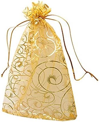 100pcs Champagne Eyelash Organza Drawstring Pouches Jewelry Party Wedding Favor Gift Bags 3.5"x4.3"