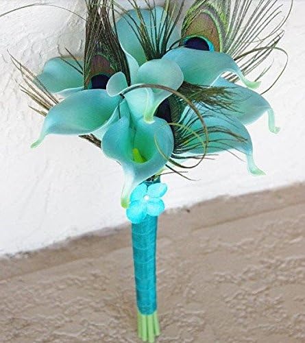 Made to order Real Touch Calla Lily and Peacock Feathers Bride Bridesmaids EMR-703