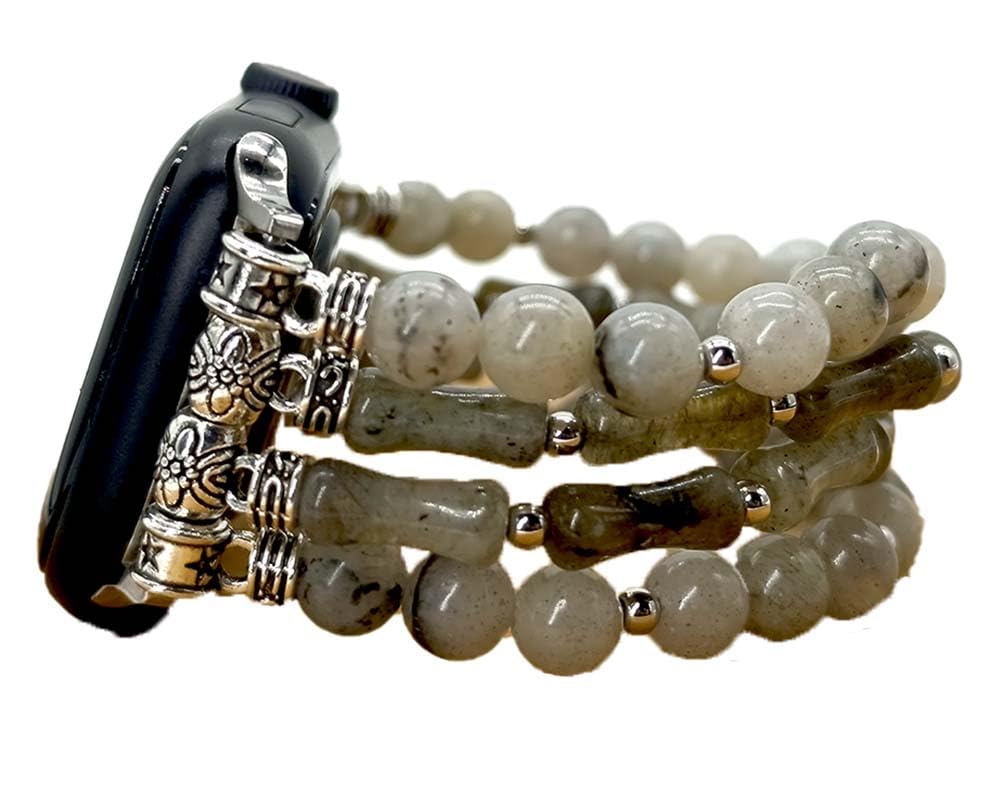Somesame Boho Beaded Bracelets Watch Bands for Women Compatible with Apple Watch Band 38mm 40mm 41mm 42mm(S10) Gray agate Stone Elastic Stretch Handmade Strap for iWatch Series 11 10 9 8 7 6 5 4 3 SE
