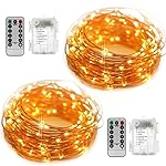 2 Set Fairy Lights Battery Operated Fairy String Lights Waterproof YIHONG 8 Modes 50 LED String Lights 16.4FT Copper Wire Firefly Lights Remote Control (Warm White)